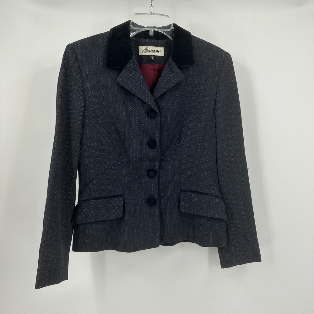 Barami Womens Old Money‎ Peplum Blazer Size 4 Wool Velvet Collar Black Vintag